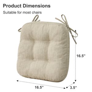 Shinnwa Chair Cushions for Dining Chairs 4 Pack, Tufted Memory Foam Kitchen Seat Cushions, Non-Slip Chair Pads with Ties, 16.5” x 16.5” x 3.5”, Beige, Set of 4