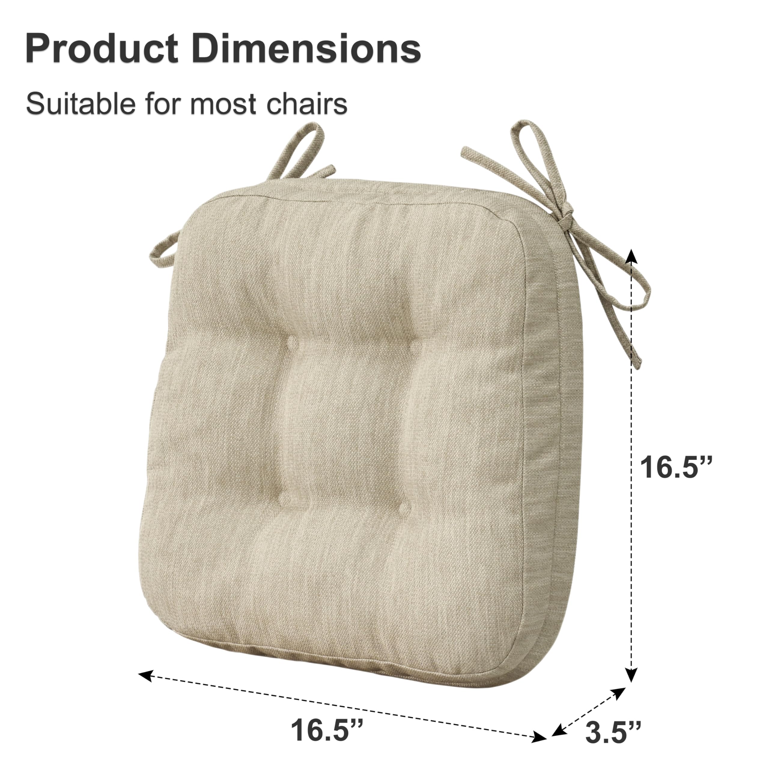 Shinnwa Chair Cushions for Dining Chairs 4 Pack, Tufted Memory Foam Kitchen Seat Cushions, Non-Slip Chair Pads with Ties, 16.5” x 16.5” x 3.5”, Beige, Set of 4