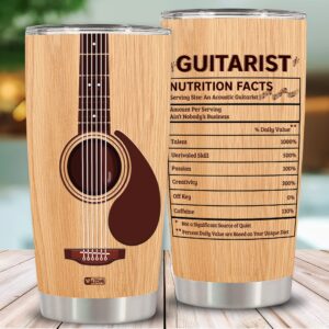 WAZONE Guitarist Nutrition Facts Tumbler With Lid Acoustic Gifts Stainless Steel 20oz Hot Cold Drink Vacuum Insulated Travel Mug Birthday Christmas Gift For Guitar Player Men Women Musician