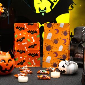 JOHOUSE 54PCS Halloween Candy Bags Bulk, Halloween Paper Treat Bags Small Gift Bags Favor Bags with Sealing Stickers for Trick or Treat Party Decor