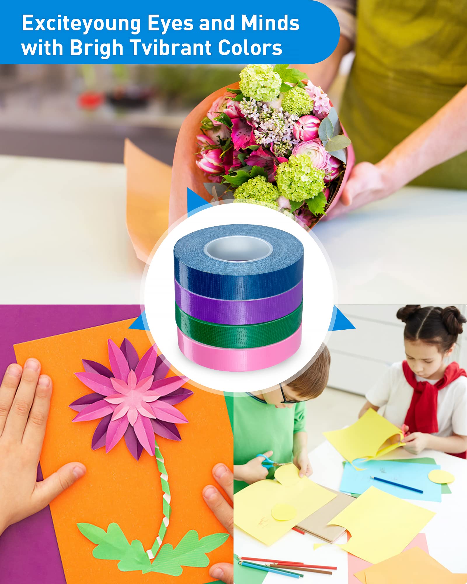 XEHAHOSH 4 Rolls Colored Duct Tape, Multi Use Water Pipe Tape, Waterproof Duct Tape, Multifunctional Tape for Handicrafts and Art, Make Use of No Residue, Easy to Tear by Hand, Great for Packaging.