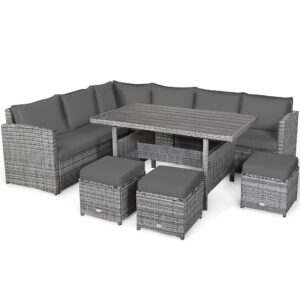 overstock 7-piece outdoor rattan patio furniture set grey