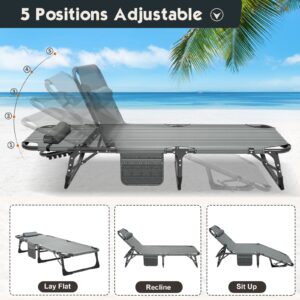 MOPHOTO Folding Lounge Chair 5-Position, Folding Cot, Portable Outdoor Folding Chaise Lounge Chair for Sun Tanning, Perfect for Pool Beach Patio Sunbathing