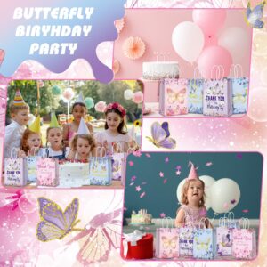 Outus 24 Pcs Butterfly Party Favors Bags Purple Blue Butterfly Gift Goodie Bags Butterfly Paper Bags Pink Butterfly Thank You Candy Treat Bags with Handles for Butterfly Birthday Party Decor Supplies