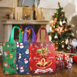 YANGTE 24 Pack Small Christmas Gift Bags, Bulk Holiday Gift Bags Medium Size Perfect as Christmas Bags, Goody Bags, Reusable Tote Bags for Kids Xmas Classrooms and Party Favors,10.2"*3.9"*8.2