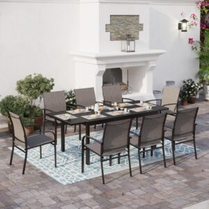 SUNSHINE VALLEY 8 Piece Patio Chairs, Outdoor Dining Chairs for 8,Garden Backyard Lawn Yard Furniture, Brown Stable Patio Dining Chairs Steel Frame with Textilene Fabric Chairs.