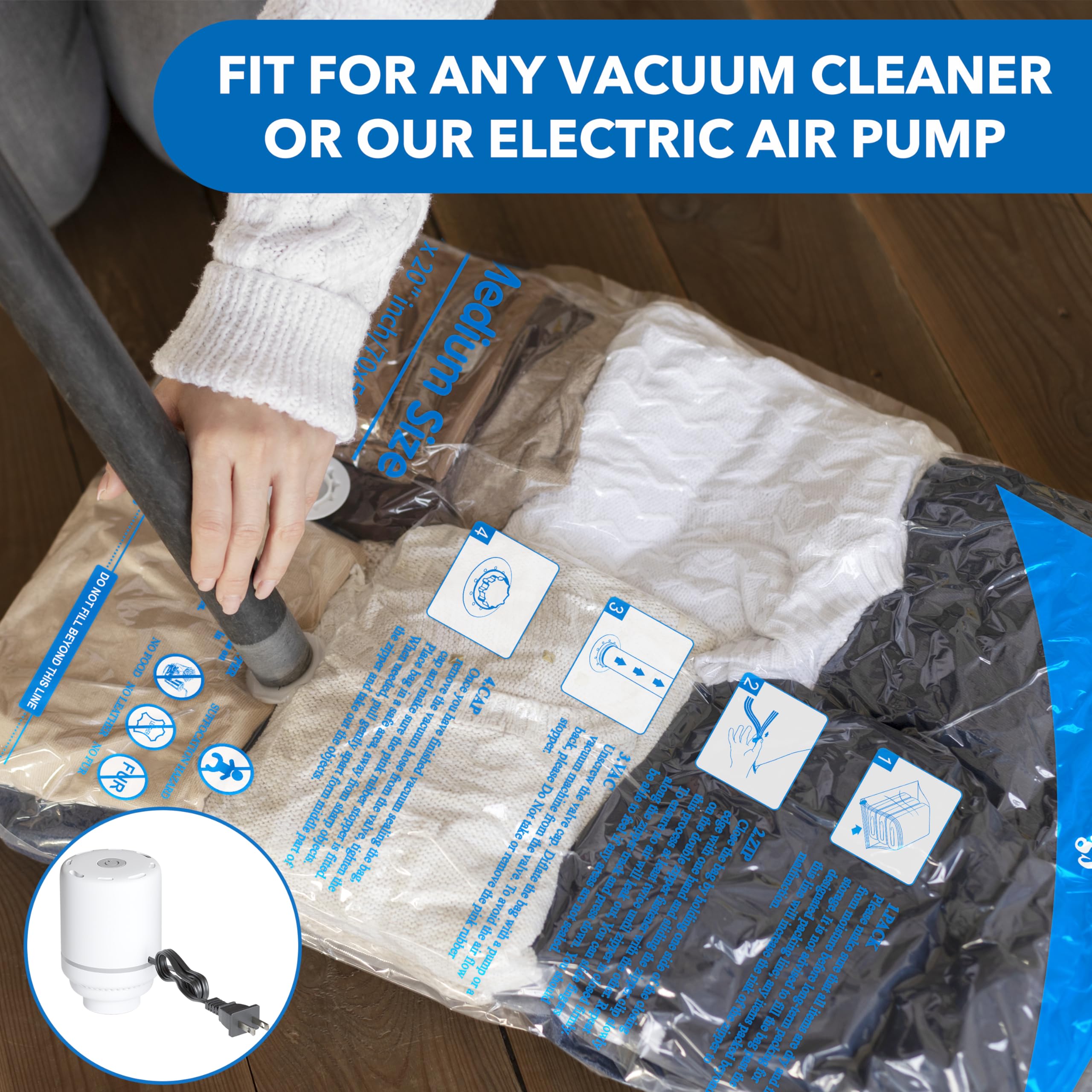 16 Pack Vacuum Storage Bags with Electric Air Pump，4 Jumbo,4 Large,4 Midium,4 Small Bags Space Saver Sealer Bags, Airtight Compression Bags for Clothes, Pillows, Comforters, Blankets, Bedding