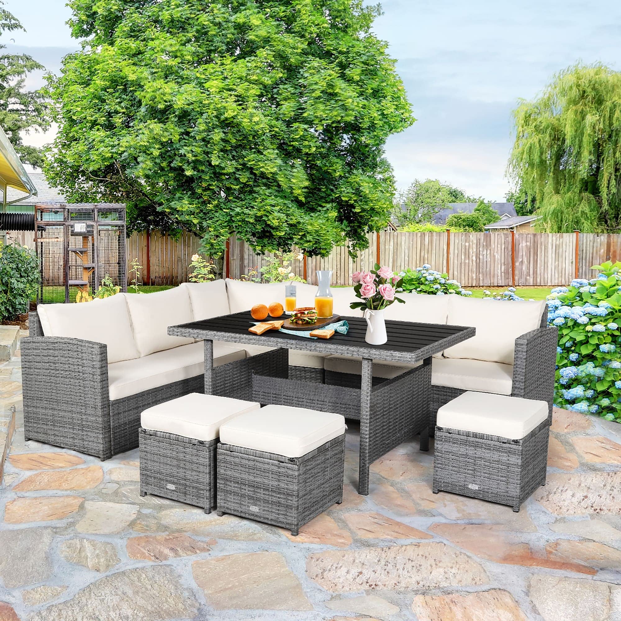 Overstock 7-Piece Outdoor Rattan Patio Furniture Set Grey