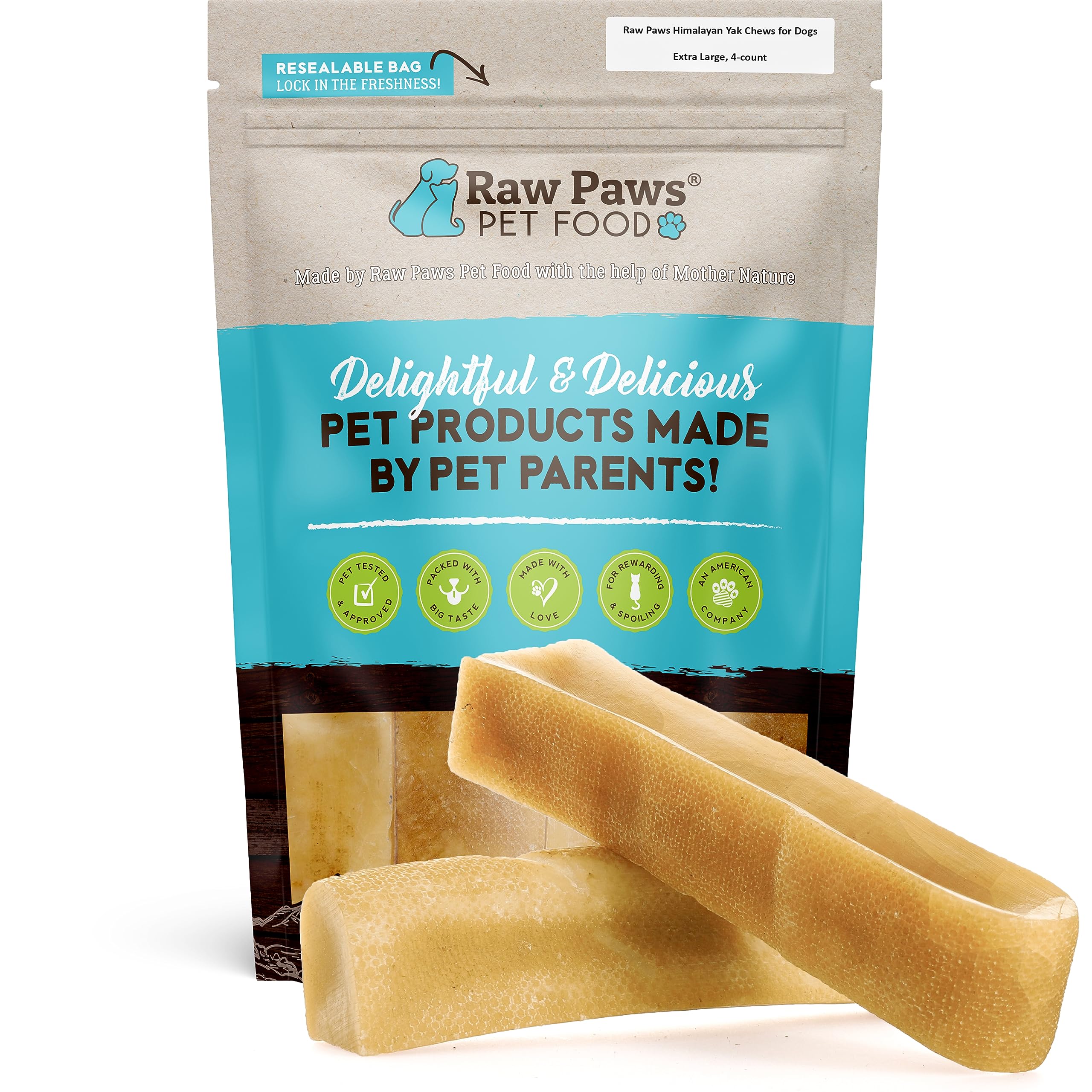 Raw Paws Himalayan Yak Chews for Dogs, Extra Large Chews (4 Count) - Himalayan Cheese for Large Dogs, Yak Bones for Dogs - Yak Milk Bones for Dogs, Dog Cheese Chews Himalayan, Yak Chews for Large Dogs