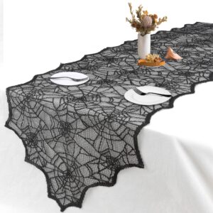 halloween table runner, black lace spider web table runner for halloween table decor, 18 x 72 inch halloween lace table runner for halloween table decoration kitchen indoor halloween decoration