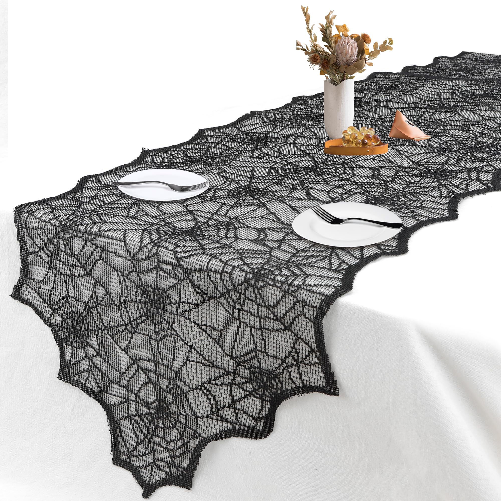 Halloween Table Runner, Black Lace Spider Web Table Runner for Halloween Table Decor, 18 X 72 Inch Halloween Lace Table Runner for Halloween Table Decoration Kitchen Indoor Halloween Decoration