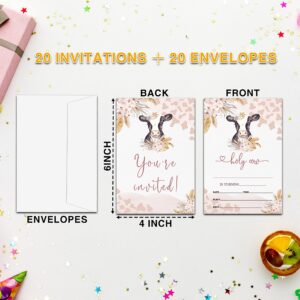 Ycyfckdr Holy Cow Birthday Invitations for Kids, Boho Birthday Party Invitation Cards, Pampas Grass Party Celebration Supplies Decoration -20 Fill in Invitations with Envelopes (B04)