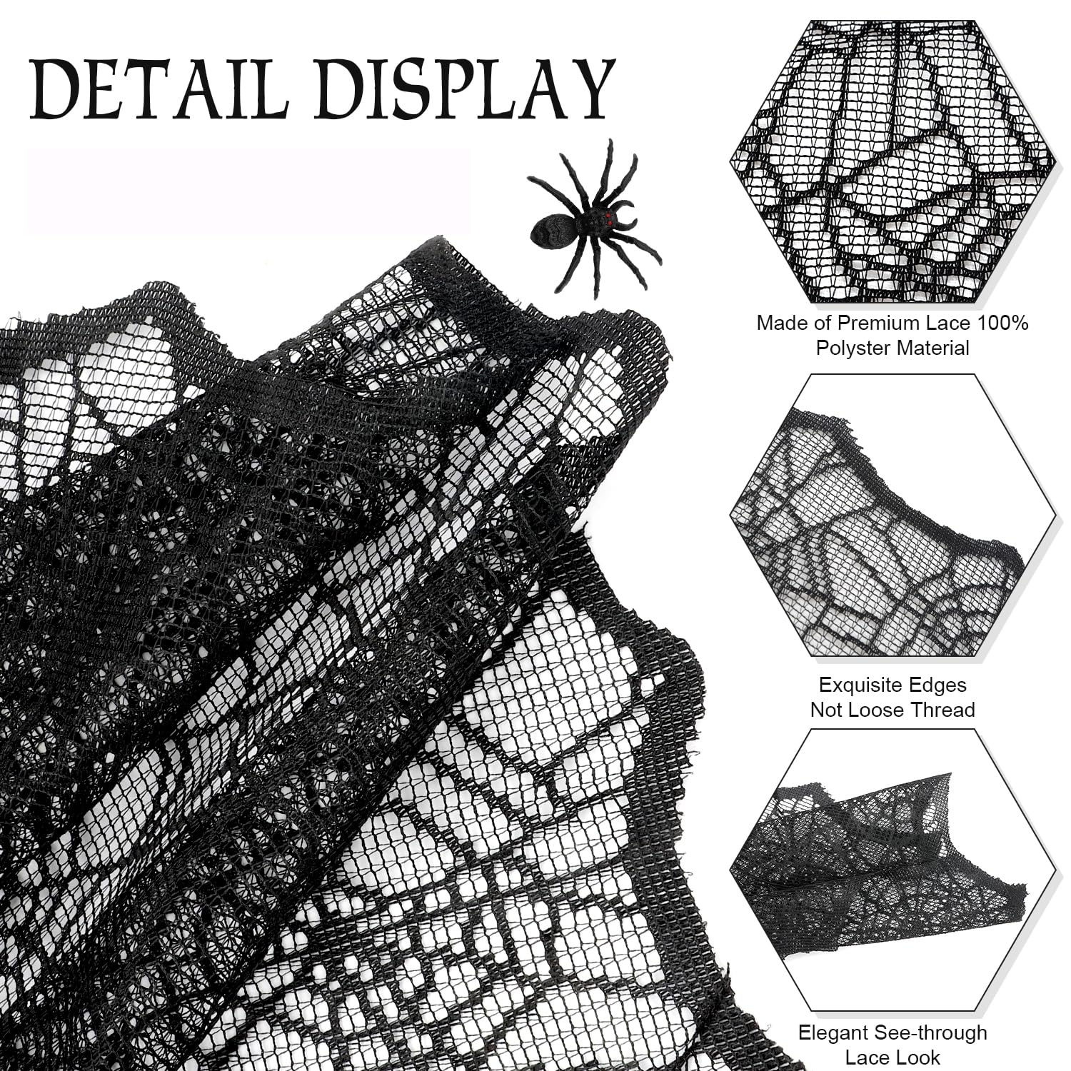 Halloween Table Runner, Black Lace Spider Web Table Runner for Halloween Table Decor, 18 X 72 Inch Halloween Lace Table Runner for Halloween Table Decoration Kitchen Indoor Halloween Decoration