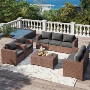 VONZOY Outdoor Patio Furniture Set, 5 Piece Patio Conversation Sets with Storage Table, Wide Armrest Outside Sectional Sofa with Waterproof Covers for Backyard, Porch, Balcony, Poolside(Grey)