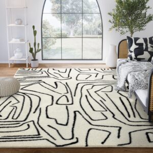 abani abstract beige/black area rug - 8'x10' - modern animal/natural lines design - deco collection - easy to clean - durable for high traffic areas - living room, dining room - medium pile