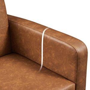 Yaheetech Mid-Century Accent Chairs, PU Leather Modern Upholstered Living Room Chair, Cozy Armchair Button Tufted Back and Wood Legs for Bedroom/Office/Cafe, Retro Brown 2 PCS