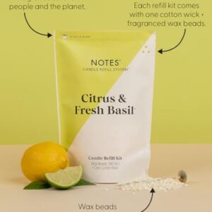 NOTES Sustainable Candle Starter Kit - Zesty Fresh Duo | Refillable & Reusable Candles | Fresh Scented Candles | 100% Natural Wax | Citrus & Fresh Basil and Linen & Crisp Air Candle Refills