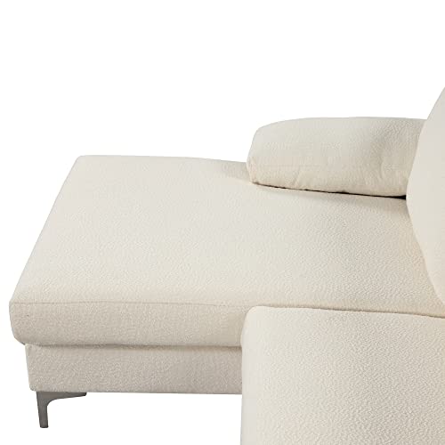 Casa Andrea Milano Luxury Modern Large Boucle L-Shape Sectional Sofa, with Extra Wide Chaise Lounge Couch