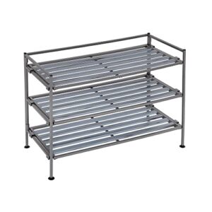 Seville Classics Sturdy Freestanding Storage Shelf for Bedroom, Closet, Entryway, Dorm Room Organizer Stackable Durable Metal Shoe Rack Silver Mist Slat, 3-Tier