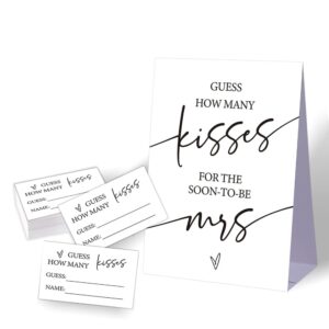 guess how many kisses bridal shower game,minimalist bridal shower game,wedding shower games,bachelorette party night,bridal shower games ideas,1 sign & 50 cards set-a43