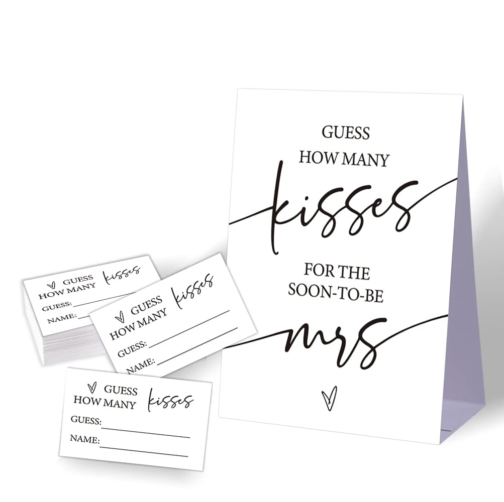 Guess How Many Kisses Bridal Shower Game,Minimalist Bridal Shower Game,Wedding Shower Games,Bachelorette Party Night,Bridal Shower Games Ideas,1 Sign & 50 Cards Set-A43