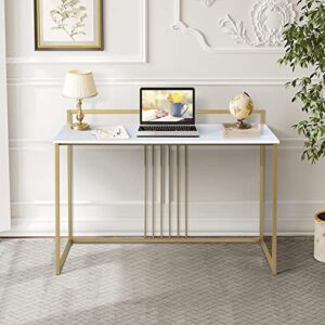 FurnitureR Computer Desk with Metal Frame 47.2 inches Home Office Writing Table Modern Design Work Space, White