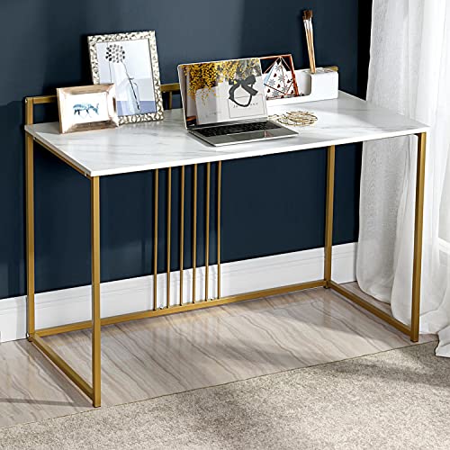 FurnitureR Computer Desk with Metal Frame 47.2 inches Home Office Writing Table Modern Design Work Space, White