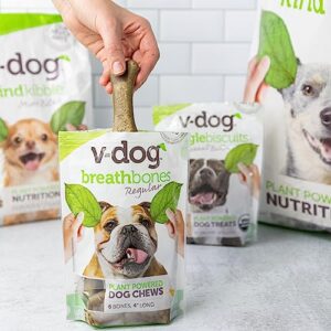 V-dog Treat Bundle for Large Dogs | 100% Vegan Jerky Treats | Vegan Soft and Chewy Dog Biscuits (Natural Blueberry Natural Peanut Butter) | Vegan Breathbone Teeth Cleaning Dental Bones