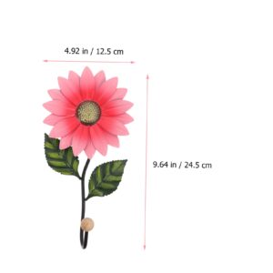 KONTONTY Small Daisy Wall Hanging Flower Wall Art Hooks Rose Decor Wall Mounted Hook Iron Art Craft Utensil Hanger Wall Mounted Clothes Hanger Towel Hat Hook Wrought Iron Coat Pink Office