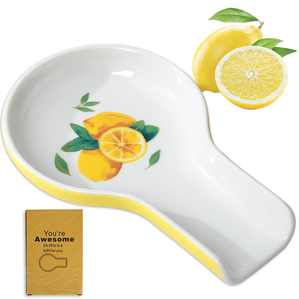 Spoon Rest - Lemon Spoon Rest for Stove Top for Cooking Spoons Spatula Lemon Kitchen Decor Ceramic Spoon Rest for Kitchen Counter with Gift Box Ready