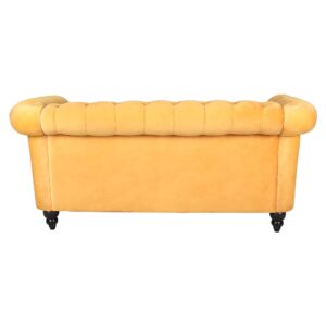 LEVNARY Velvet Sofa, Chesterfield Tufted Upholstered 2 Seater Couch, Modern Loveseat Couch Classic Furniture for Living Room Bedroom (Yellow)