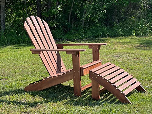 TisYourSeason Solid Acacia Wood Adirondack Lounger Chair with Footstool Ottoman Accent Furniture for Yard,Patio,Garden,Lawn w/Natural Finish