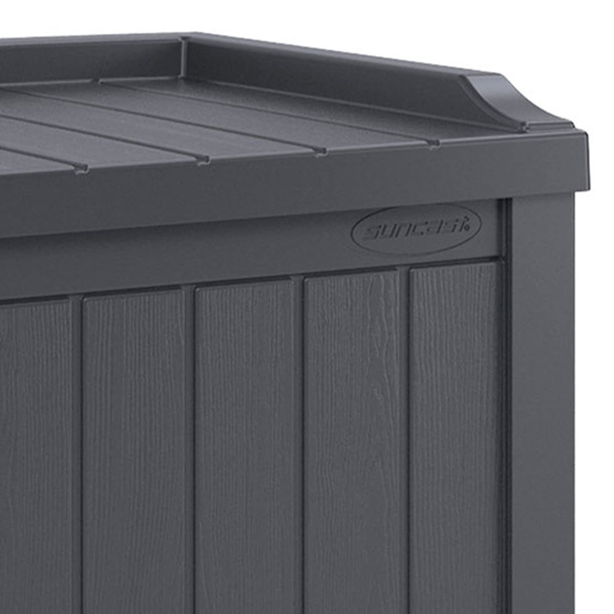 Suncast 22-Gallon Outdoor Patio Backyard Deck Box Storage Bench and 30-Gallon Hideaway Trash Waste Bin with Latching Lid, Cyberspace