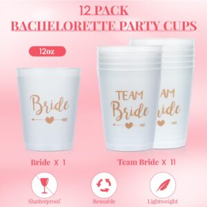 RONRONS 12 Pieces Bachelorette Cups, Plastic White Bride Tribe Cups, Team Bride Bachelorette Party Decorations, Reusable Bachelorette Supplies for Bridal Shower, Bridesmaid Wedding Gift