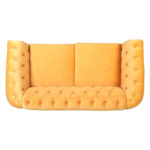 LEVNARY Velvet Sofa, Chesterfield Tufted Upholstered 2 Seater Couch, Modern Loveseat Couch Classic Furniture for Living Room Bedroom (Yellow)