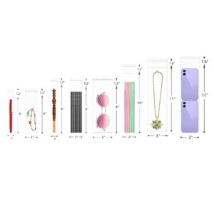 Long Cellophane Bags 100pcs 2x6" Clear Resealable Cello Bags Plastic Adhesive Self Sealing Bags for Candy Pen Keychain Bookmark Crafts Bracelet Oil Pastel Disposable Tableware Watch Hairpin