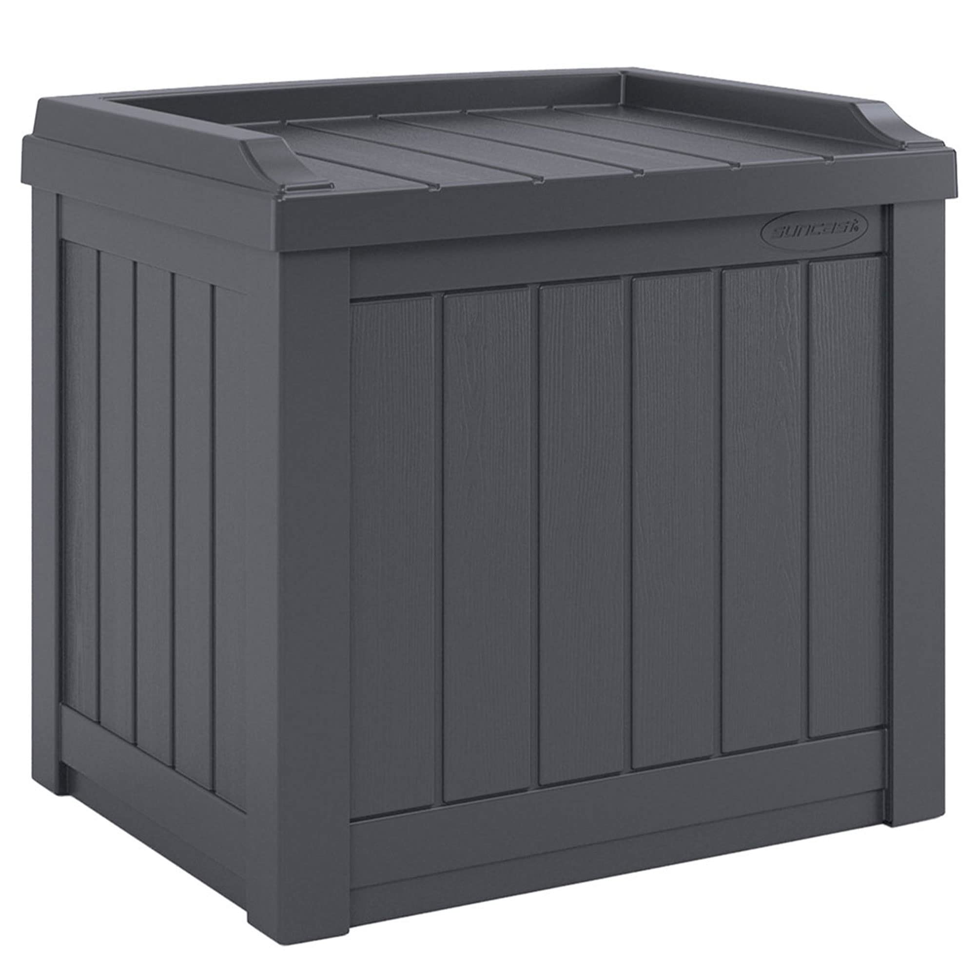 Suncast 22-Gallon Outdoor Patio Backyard Deck Box Storage Bench and 30-Gallon Hideaway Trash Waste Bin with Latching Lid, Cyberspace