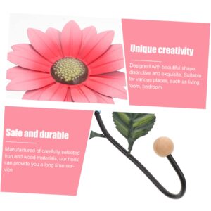 KONTONTY Small Daisy Wall Hanging Flower Wall Art Hooks Rose Decor Wall Mounted Hook Iron Art Craft Utensil Hanger Wall Mounted Clothes Hanger Towel Hat Hook Wrought Iron Coat Pink Office