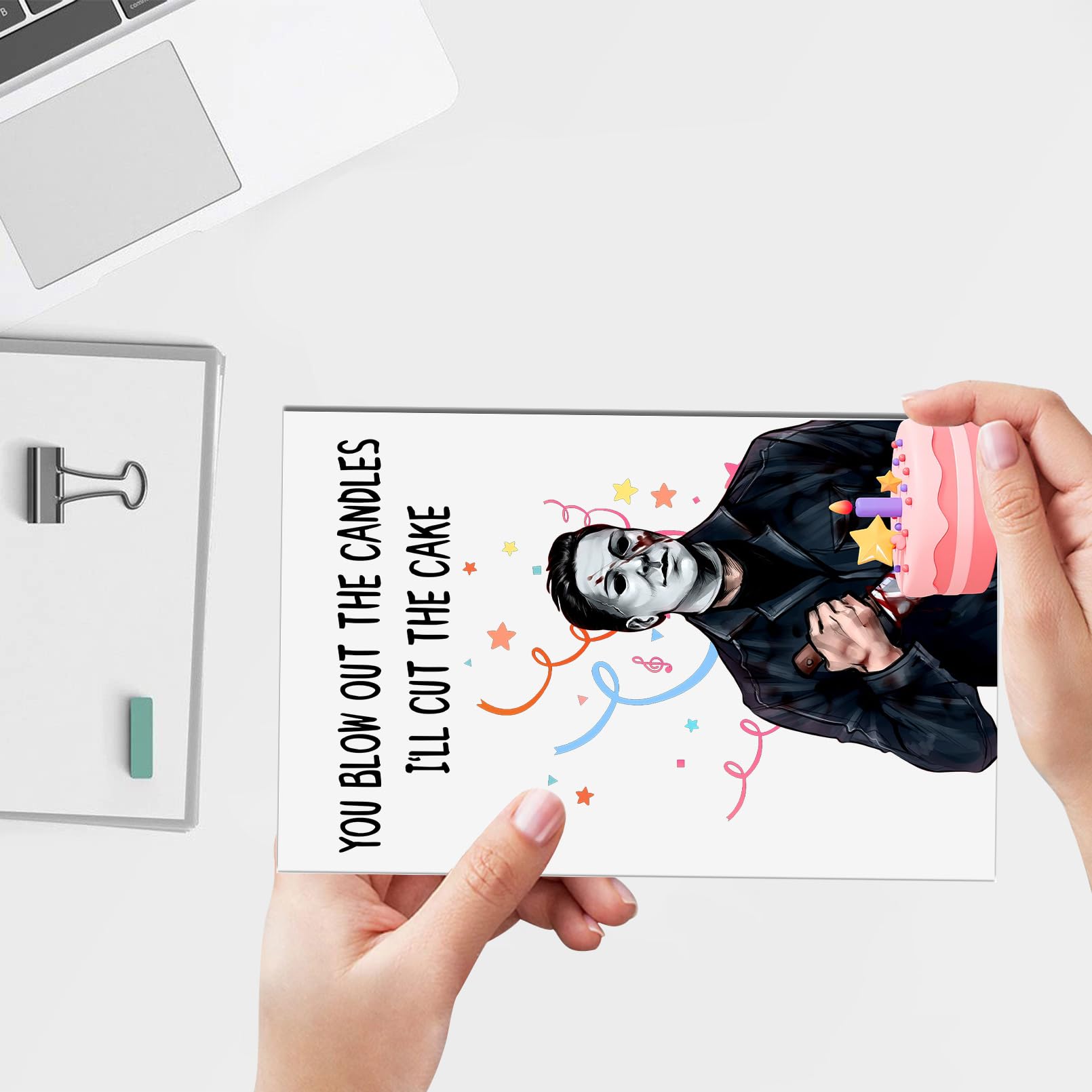 Joycard Funny Birthday Greeting Card with Envelope, Naughty Birthday Card Gift for Him Her, Horror Movies Killer Bday Greeting Card, You Blow Out The Candle