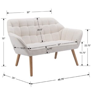 Guyou Small Loveseat for Bedroom 2-Seat Mini Sofa Couch with Wingback and Wood Legs for Living Room Apartment Small Space Fluffy Love Seat, White Sherpa