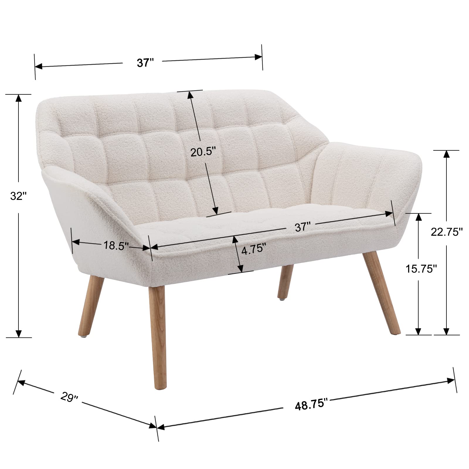 Guyou Small Loveseat for Bedroom 2-Seat Mini Sofa Couch with Wingback and Wood Legs for Living Room Apartment Small Space Fluffy Love Seat, White Sherpa