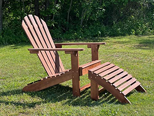 TisYourSeason Solid Acacia Wood Adirondack Lounger Chair with Footstool Ottoman Accent Furniture for Yard,Patio,Garden,Lawn w/Natural Finish