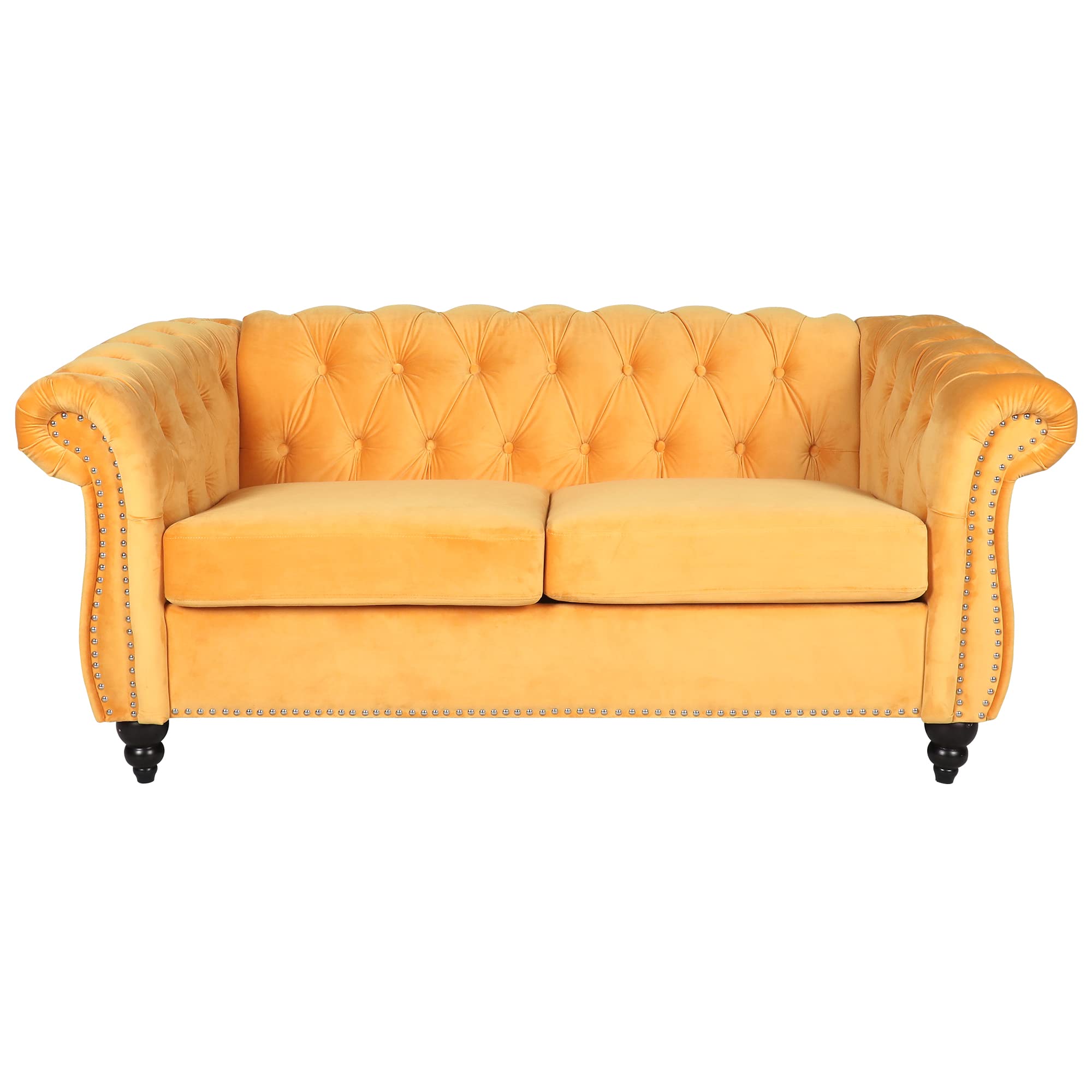 LEVNARY Velvet Sofa, Chesterfield Tufted Upholstered 2 Seater Couch, Modern Loveseat Couch Classic Furniture for Living Room Bedroom (Yellow)