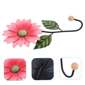 KONTONTY Small Daisy Wall Hanging Flower Wall Art Hooks Rose Decor Wall Mounted Hook Iron Art Craft Utensil Hanger Wall Mounted Clothes Hanger Towel Hat Hook Wrought Iron Coat Pink Office