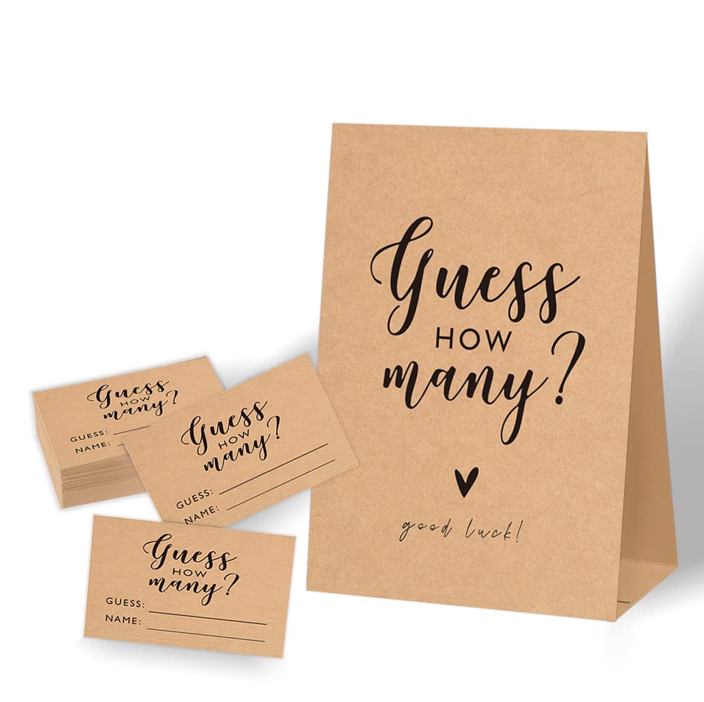 Guess How Many Shower Game,baby shower themes,Neutral Baby Shower Decoration,Bridal Shower Game,Wedding Shower Game,Birthday Party Game,1 Kraft Sign & 50 Kraft Guessing Cards Set-A27