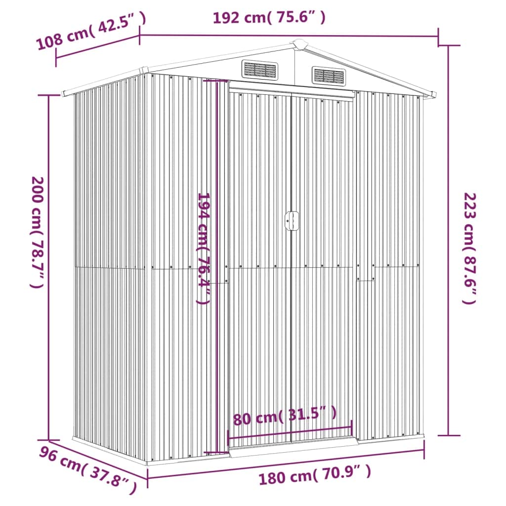 Gecheer Garden Shed Galvanized Steel, Garden Tool Storage Shed with Vent Outdoor Storage Shed Organize Storage House with Door for Backyard Garden Patio Lawn - Anthracite 75.6"x42.5"x87.8"