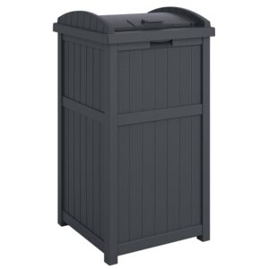 Suncast 22-Gallon Outdoor Patio Backyard Deck Box Storage Bench and 30-Gallon Hideaway Trash Waste Bin with Latching Lid, Cyberspace