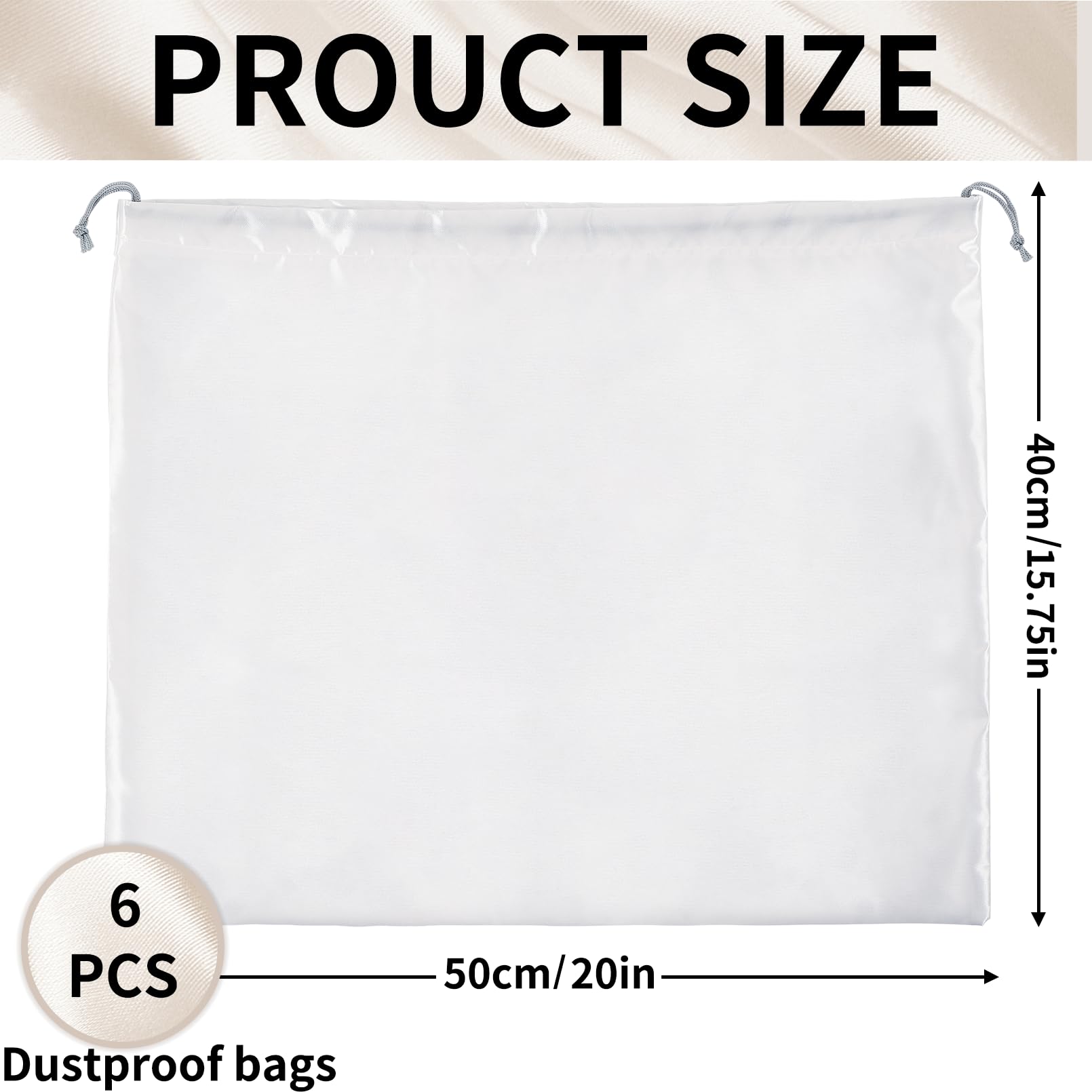 Cptoion 6 Pack Dust Bags for Handbags,Dust Cover Storage Bags Silk Dustproof Drawstring Bag,Silk Dust Cover Bag for Handbags Purses Clothes Shoes Boots (White, 20 × 15.75 in)