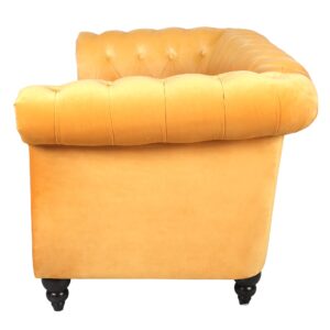 LEVNARY Velvet Sofa, Chesterfield Tufted Upholstered 2 Seater Couch, Modern Loveseat Couch Classic Furniture for Living Room Bedroom (Yellow)