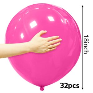 32Pcs Hot Pink Big Balloons 18 Inch, Round Large Latex Party Balloons for Birthday Wedding Decorations.